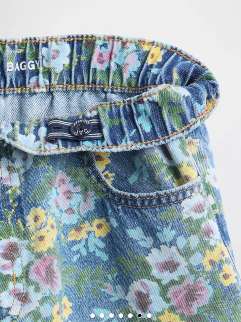 GAP Floral Baggy Denim Jeans — Light Blue with Multicolor Blooms